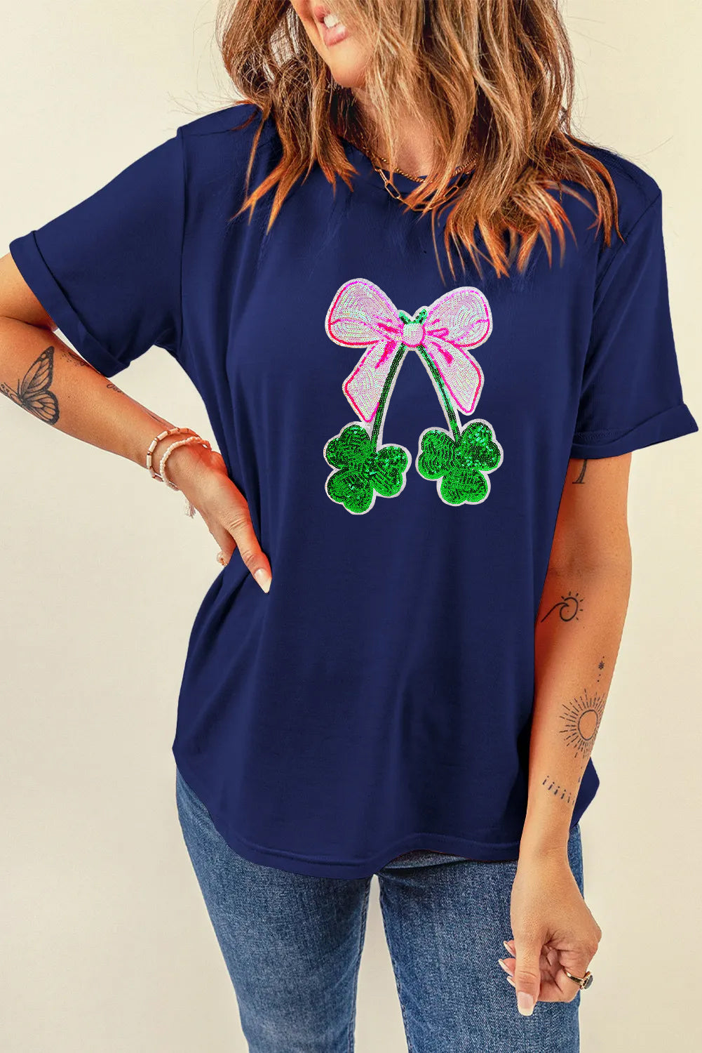 Saint Patrick’s Day Bow Clover Graphic T Shirt