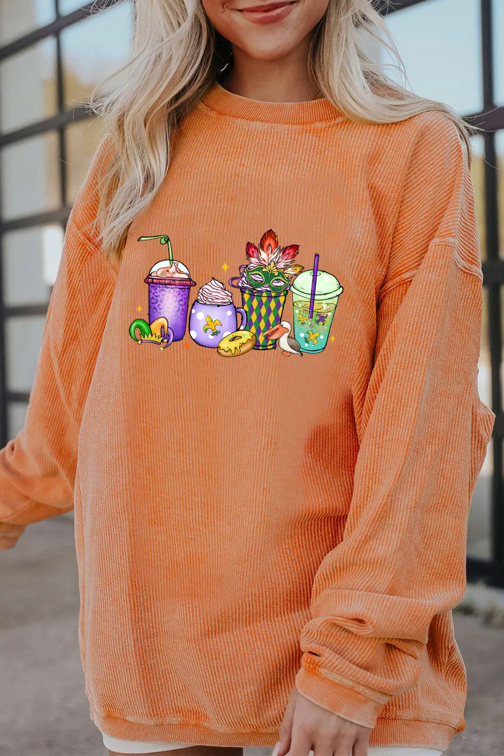Mardi Gras Cocktail Drinks Graphic Corded Sweatshirt