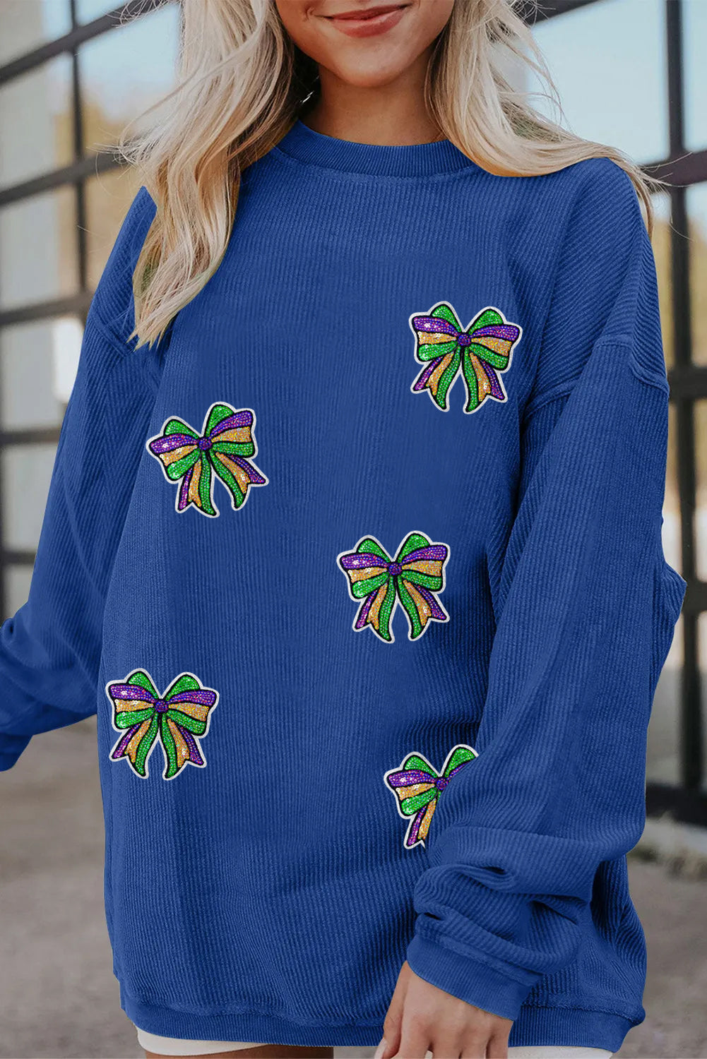 Mardi Gras Bow Pattern Oversized Sweatshirt