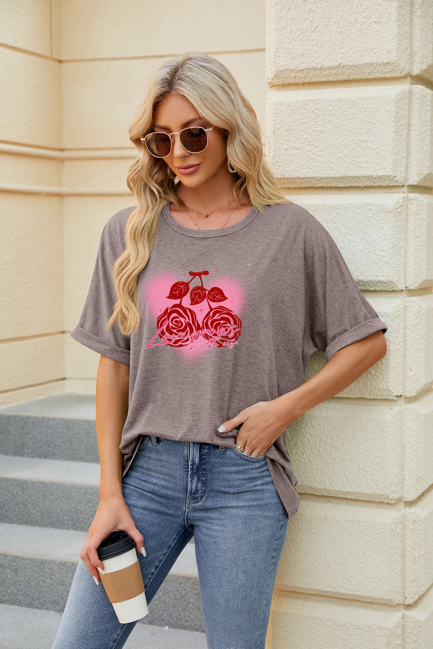 Valentine's Day Red Rose Graphic Casual Tee