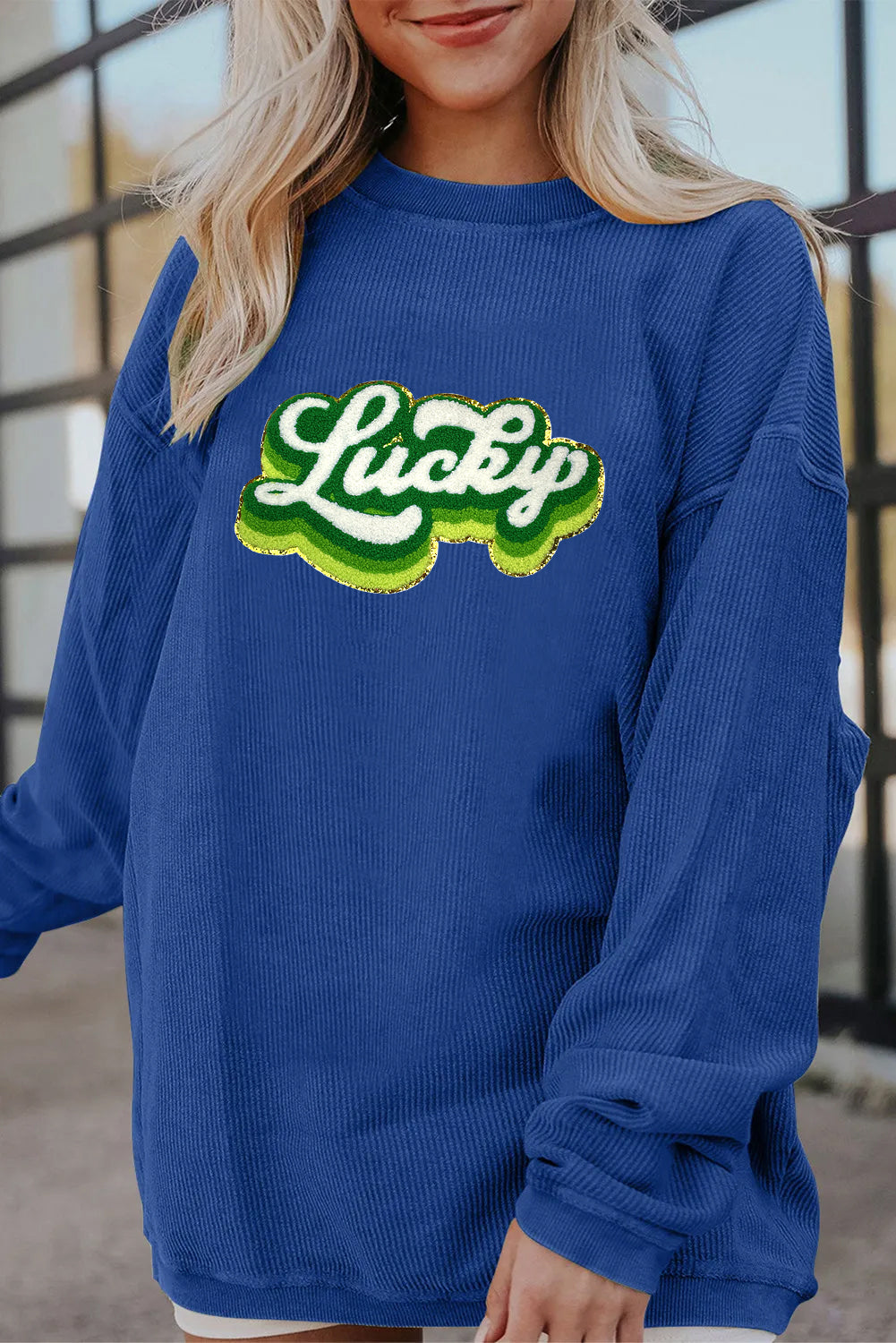 Saint Patrick’s Day Lucky Chenille Graphic Corded Sweatshirt