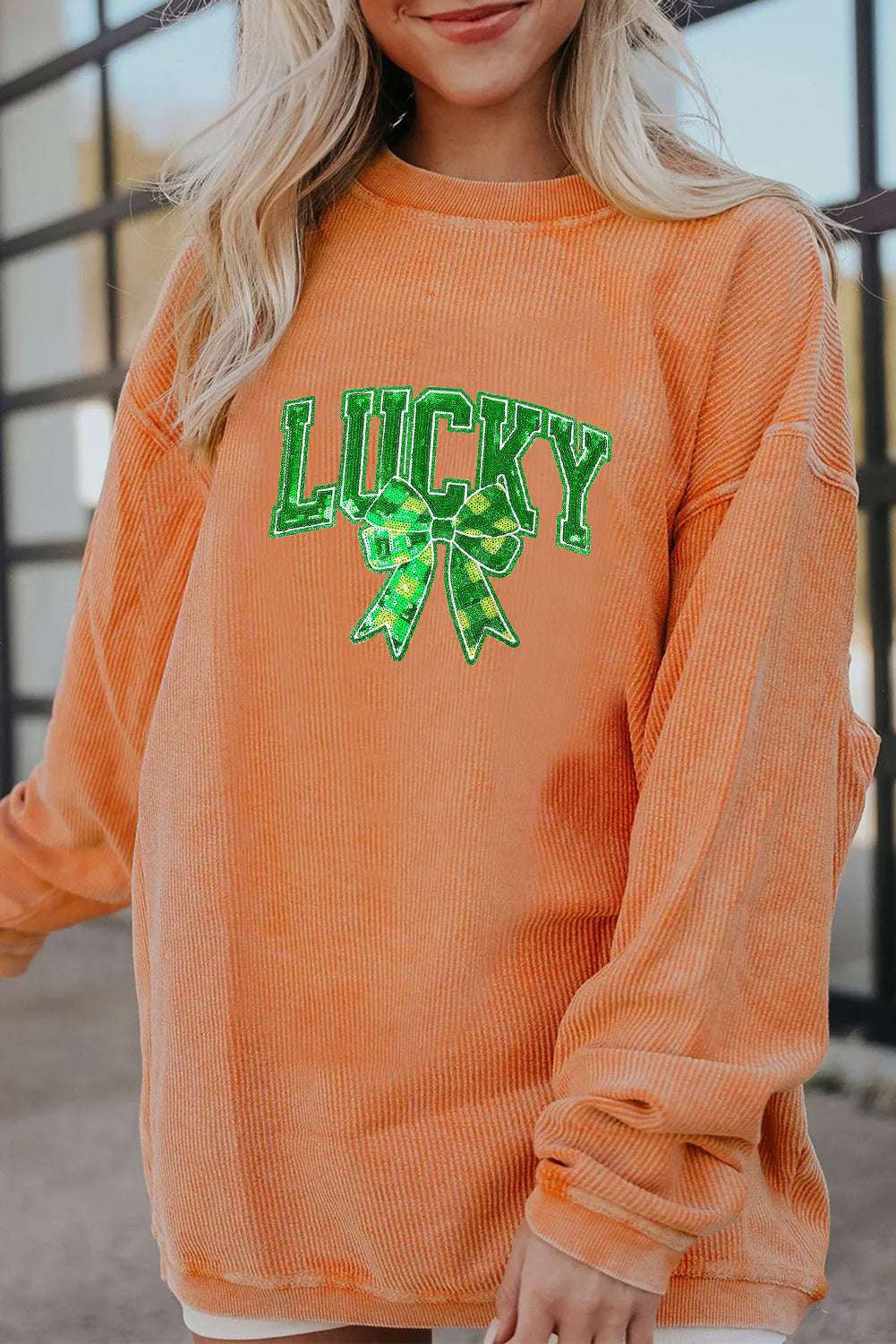 Saint Patrick's Day Lucky Sequin Clover Graphic Sweatshirt
