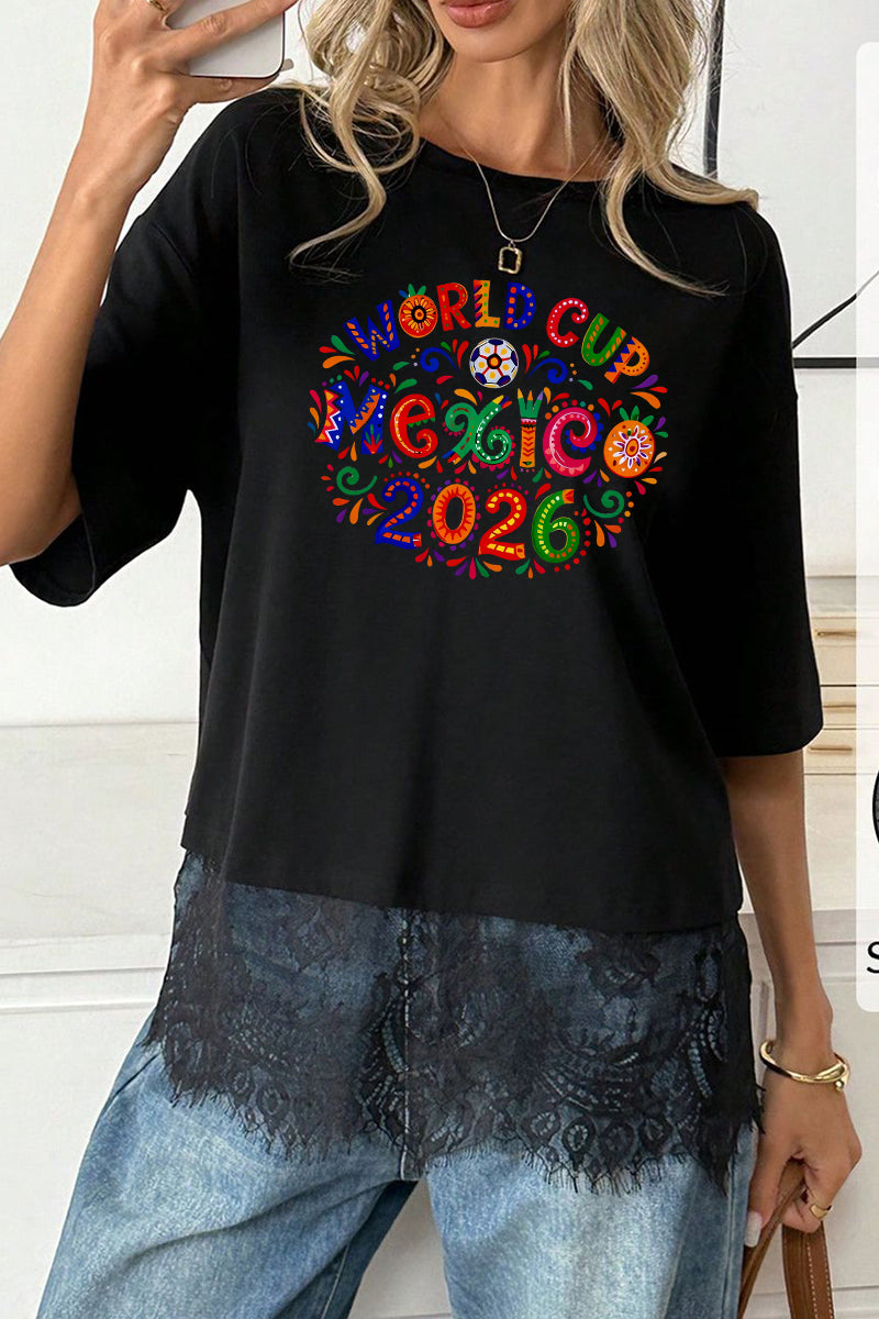 Mexico World Cup 2026 Graphic Lace Hem Oversized T Shirt
