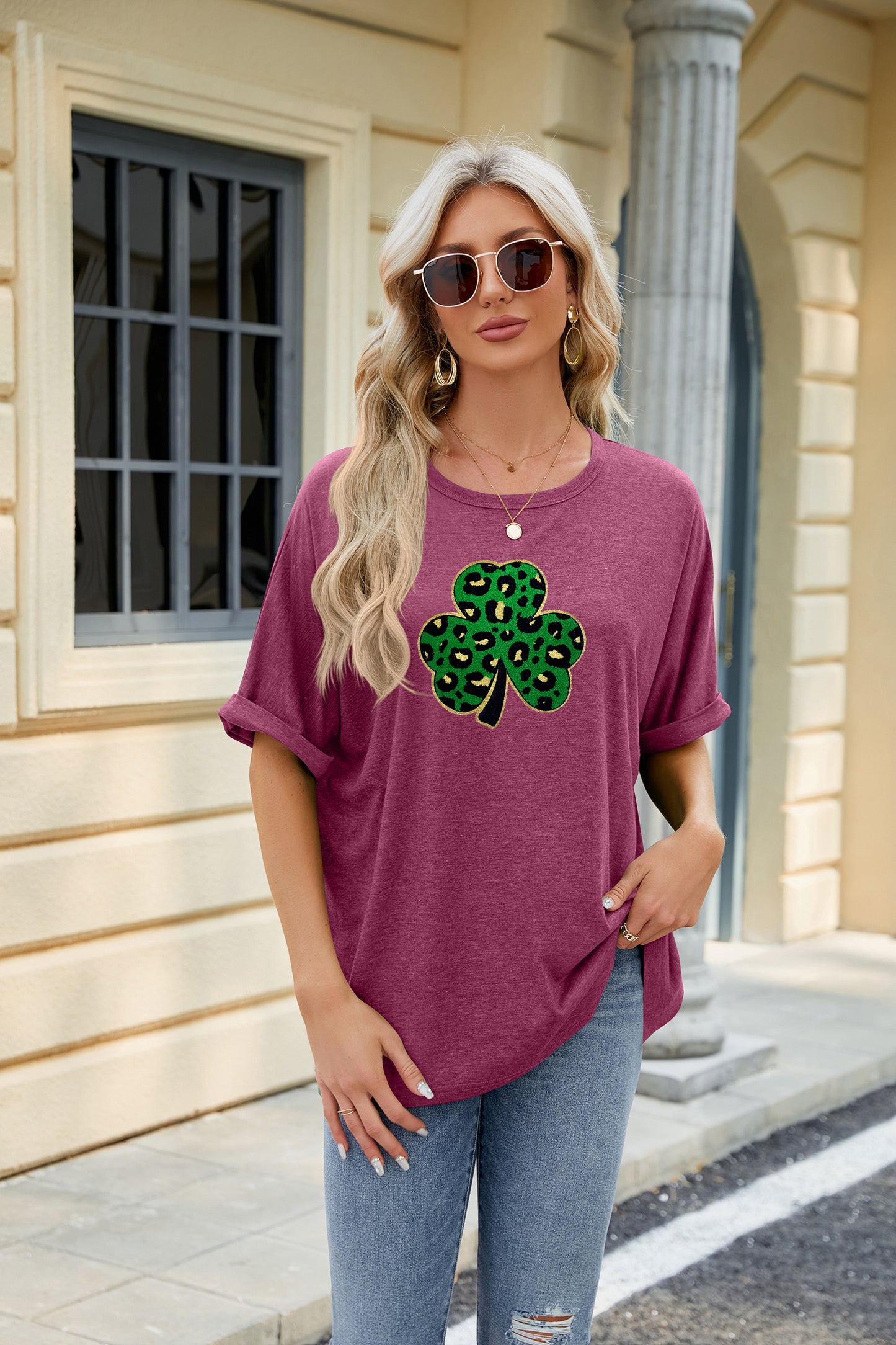St Patricks Day Sequin Shamrock Graphic T-Shirt