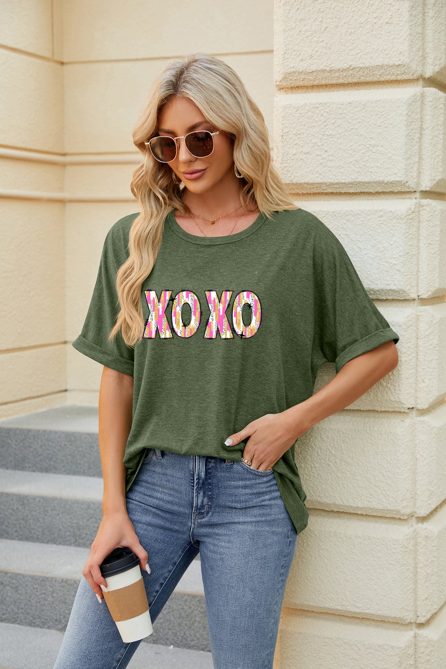 Valentine's Day Colorful XOXO Graphic Casual Tee