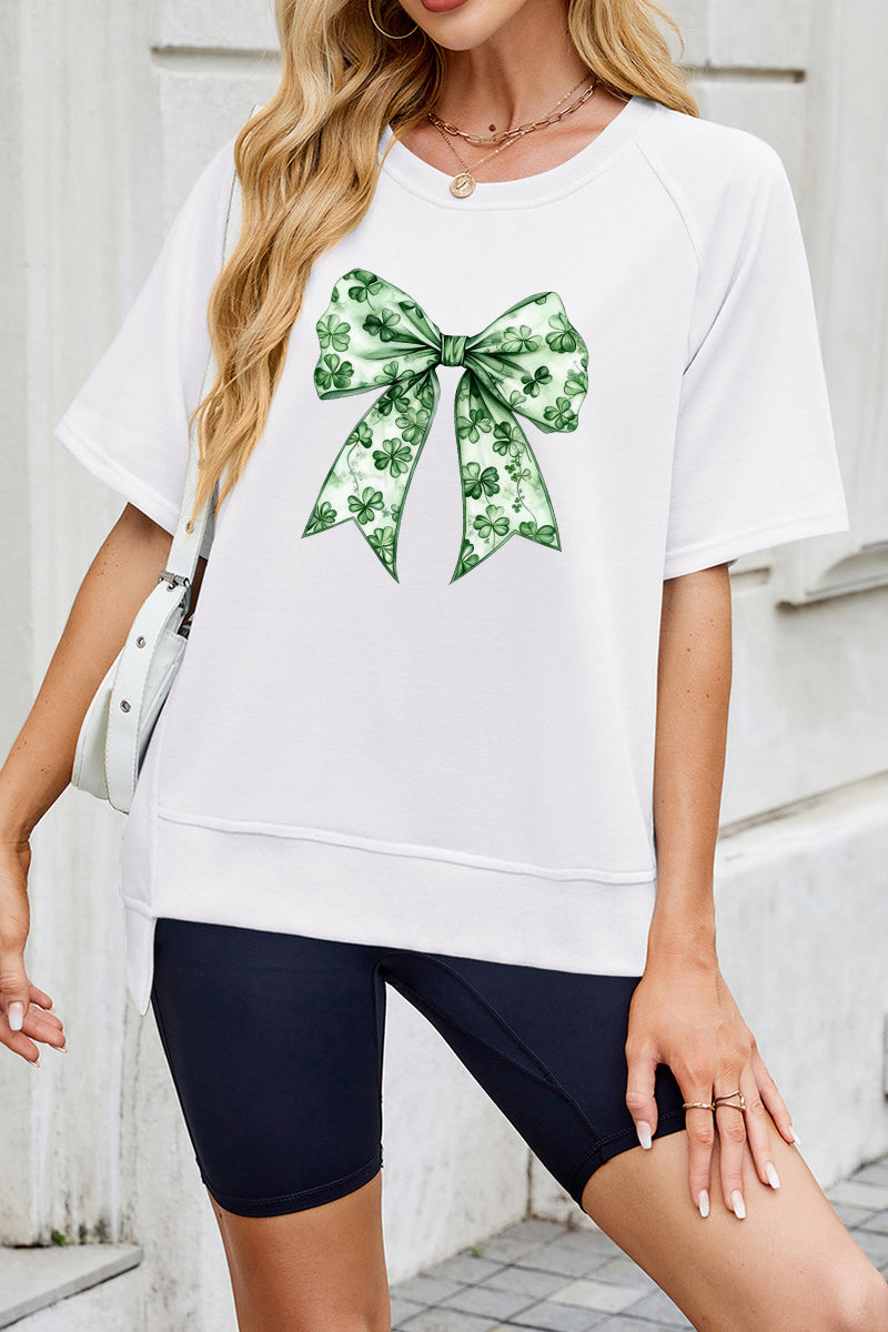 St Patricks Day Shamrock Bow Graphic Sweatshirt Tee