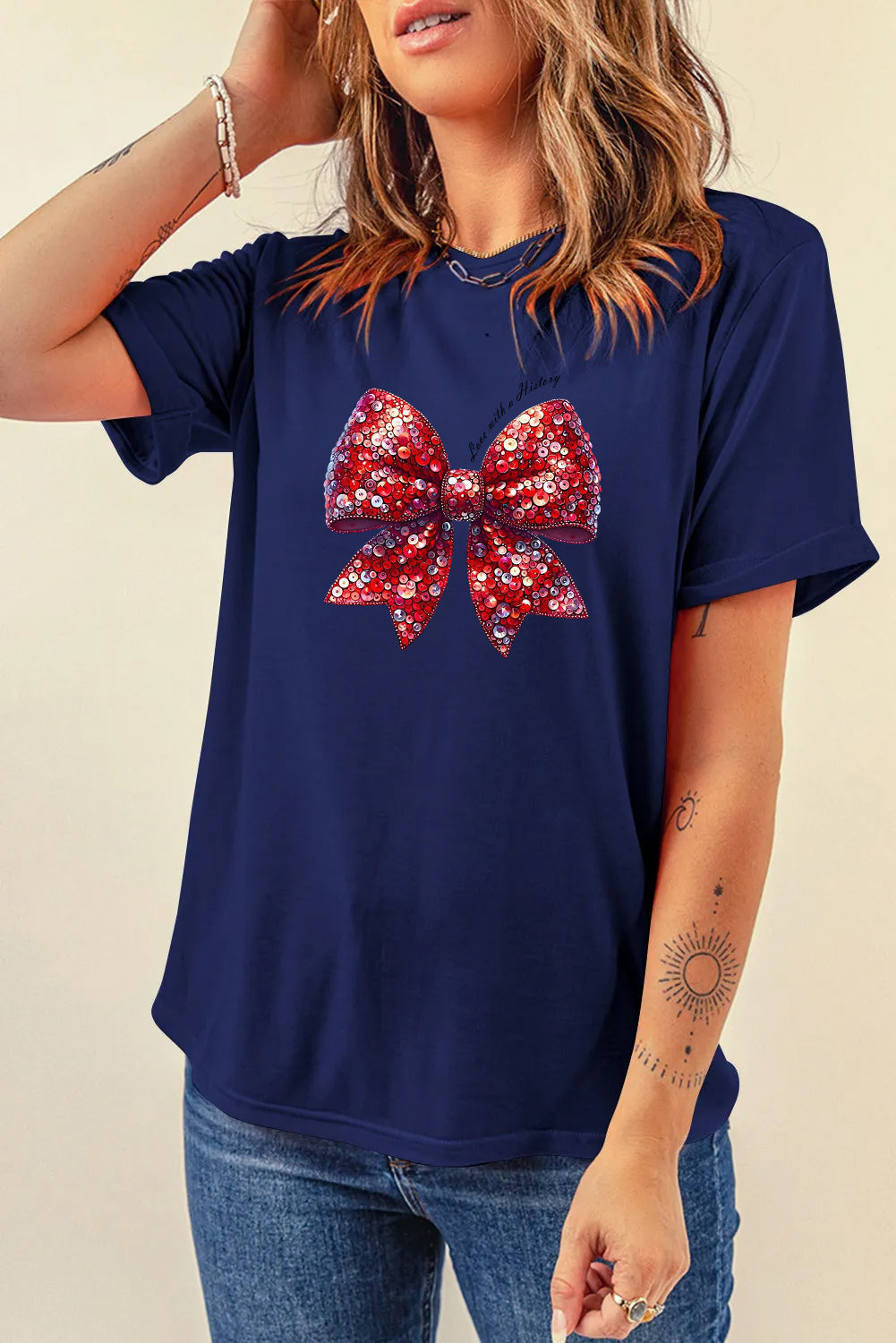Valentine’s Day Sequin Bow Graphic Tee