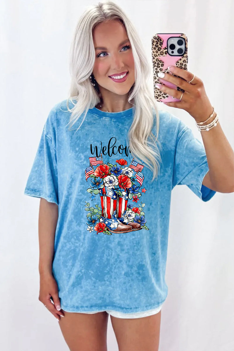 Patriotic Floral Mineral Wash Tee Oversized Vintage Graphic