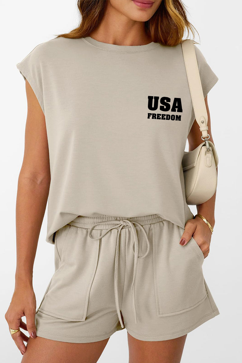 USA Freedom Graphic  Two Piece Set Back Wing Outfit