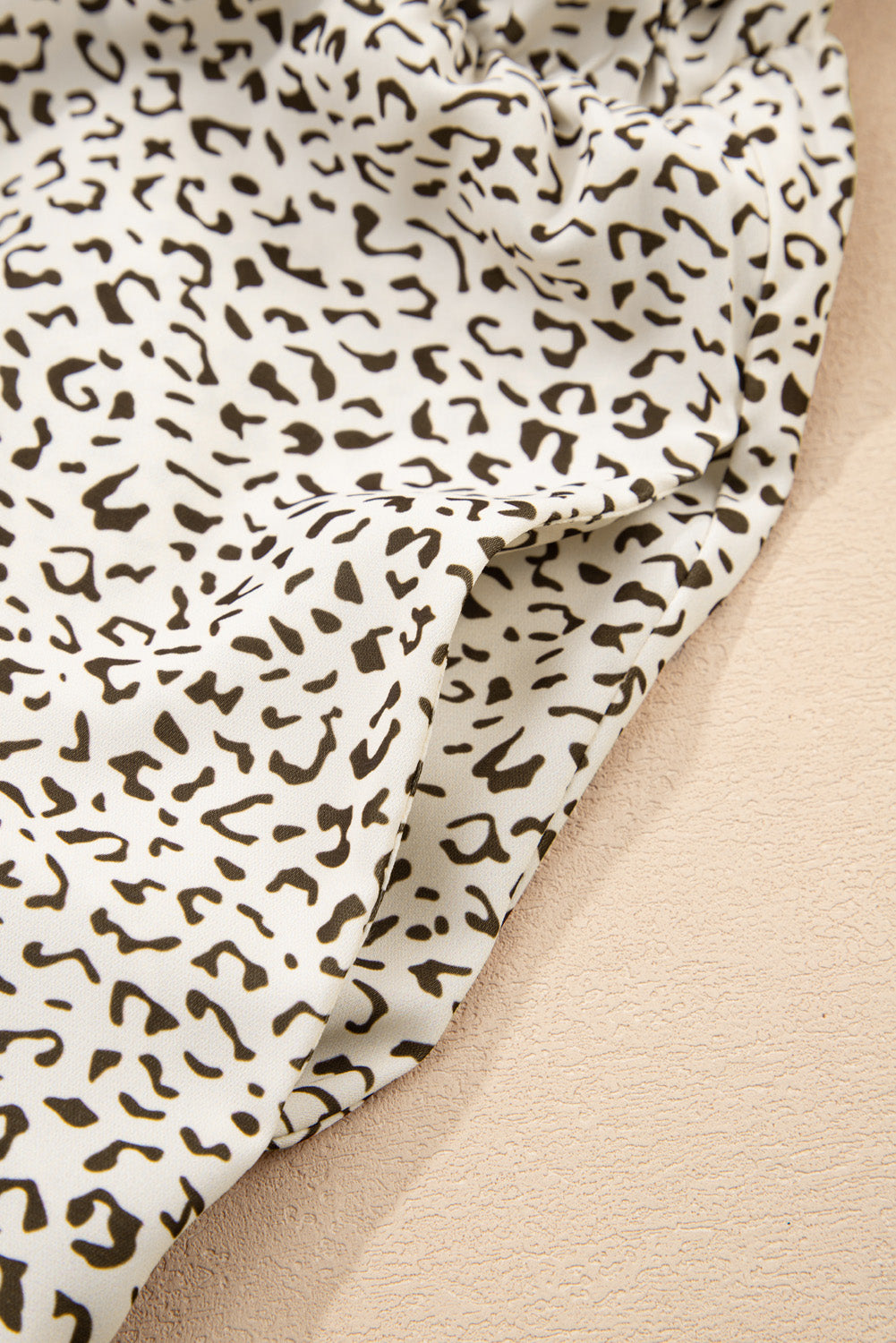 Beige Plus Size Leopard Print Frill Trim Short Sleeve Flared Dress