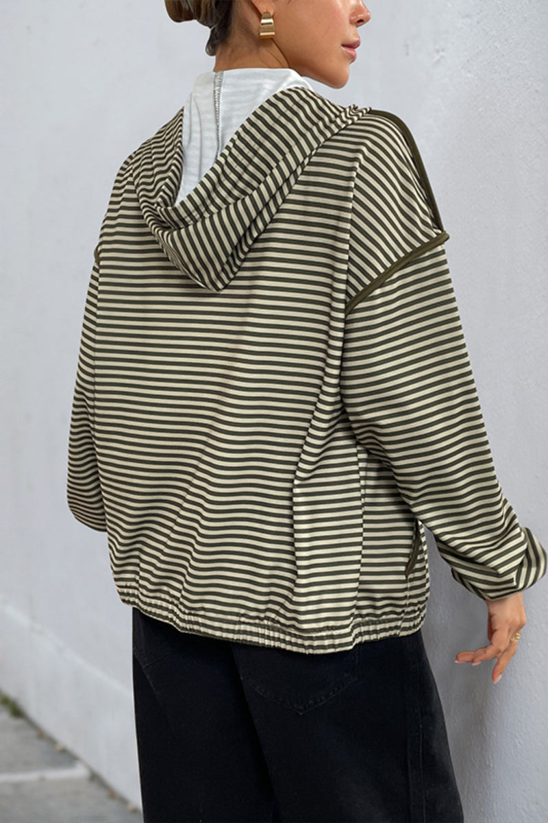 Striped Zip Up Hoodie Jacket for Women Casual Fall Style