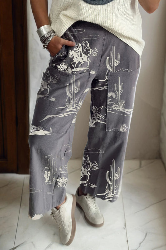 Gray Wild West Riding Vintage Printed Shift Jeans