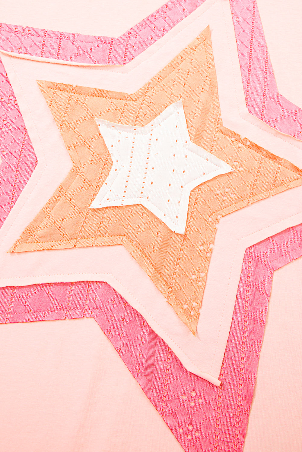 Light Pink Eyelet Lace Star Applique Plus Size T Shirt