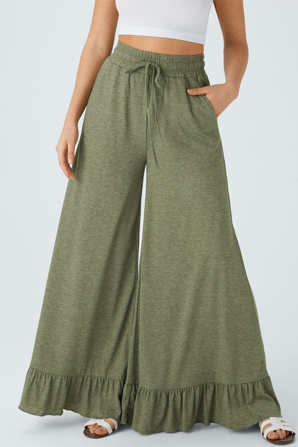 Wide Leg Pull On High Waist Pants with Pockets