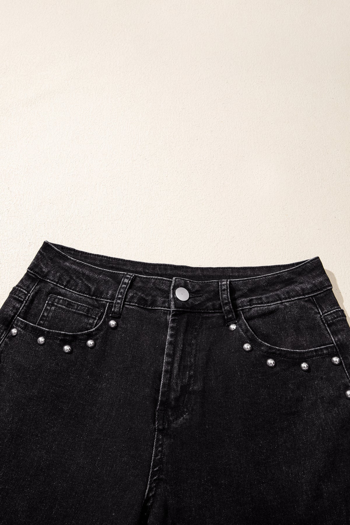 Black Studded Detail Straight Leg Casual Loose Jeans