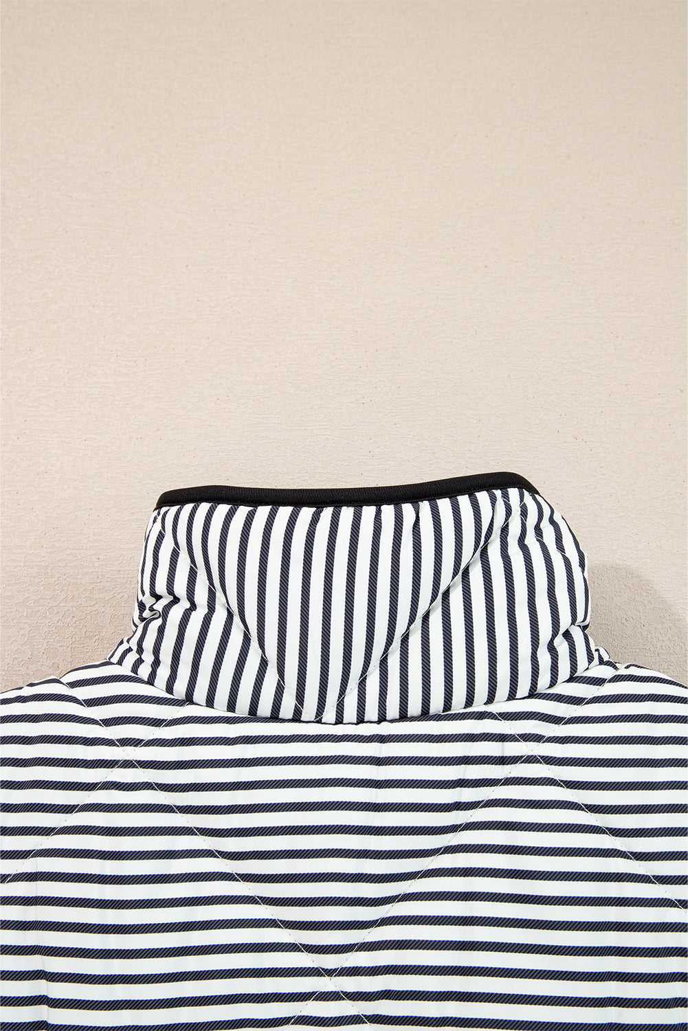 Brown Stripe Contrast Trim Snap Button Collared Winter Vest