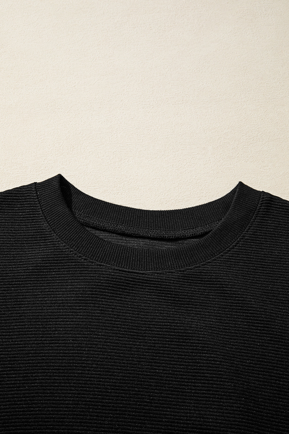 Ribbed Texture Baggy Drop Shoulder Pullover and Shorts Set