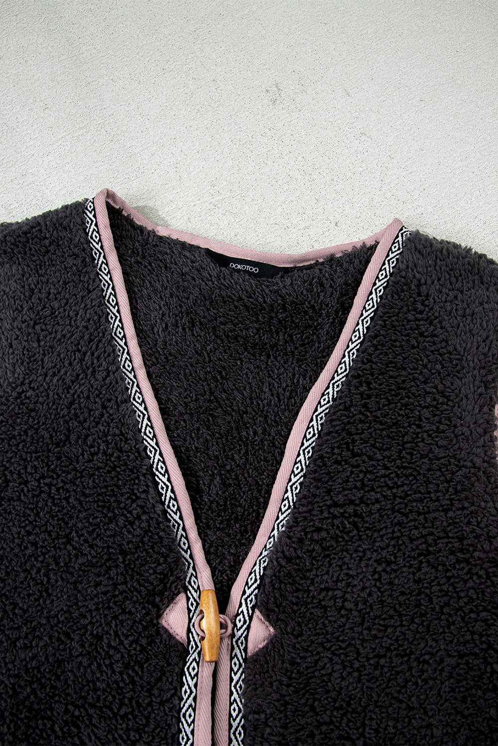 White Sherpa Contrast Trim Patch Pocket Cartridge Toggle Button Vest