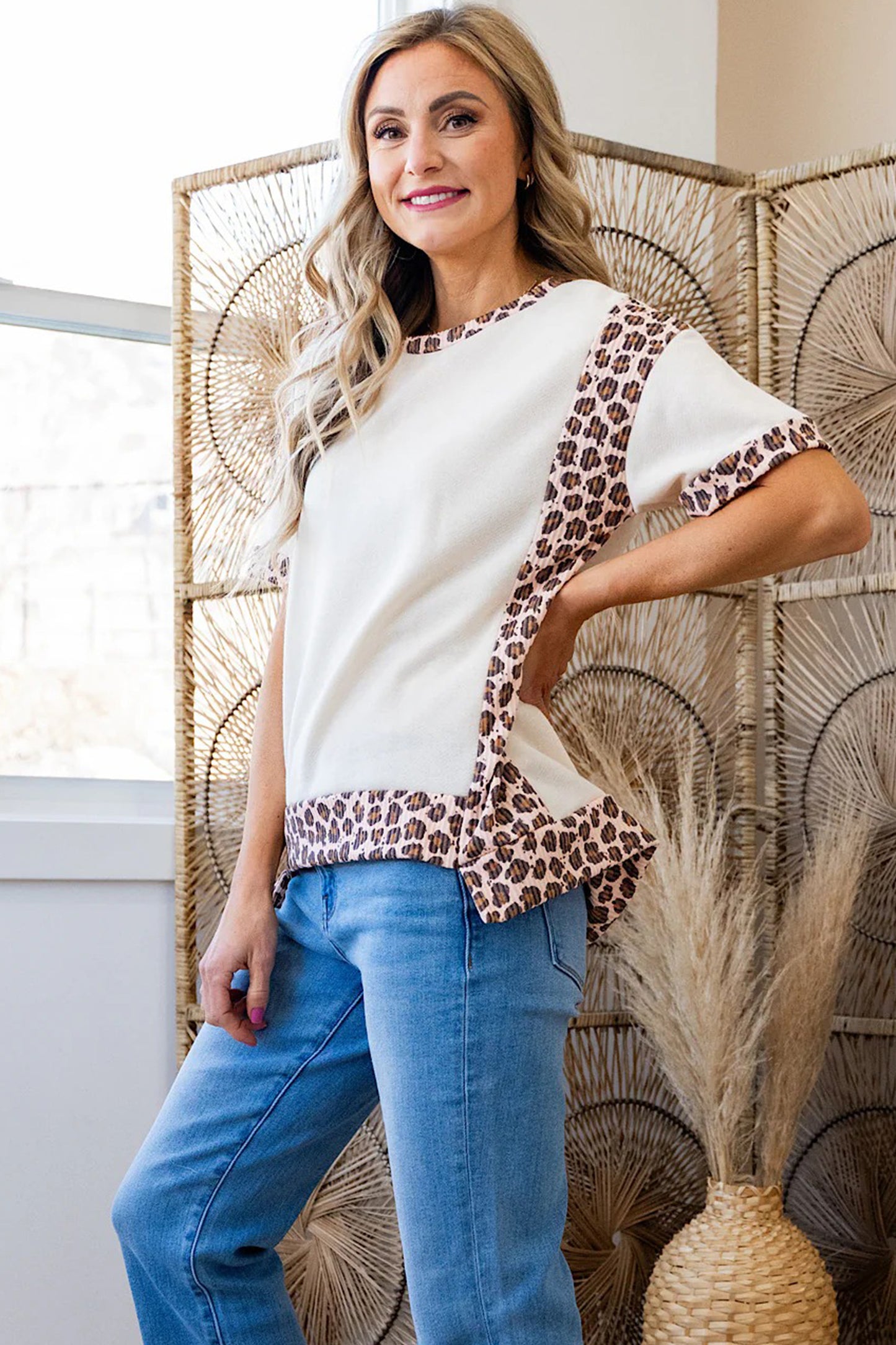 Leopard Patchwork Tee Colorblock Casual Shift Top