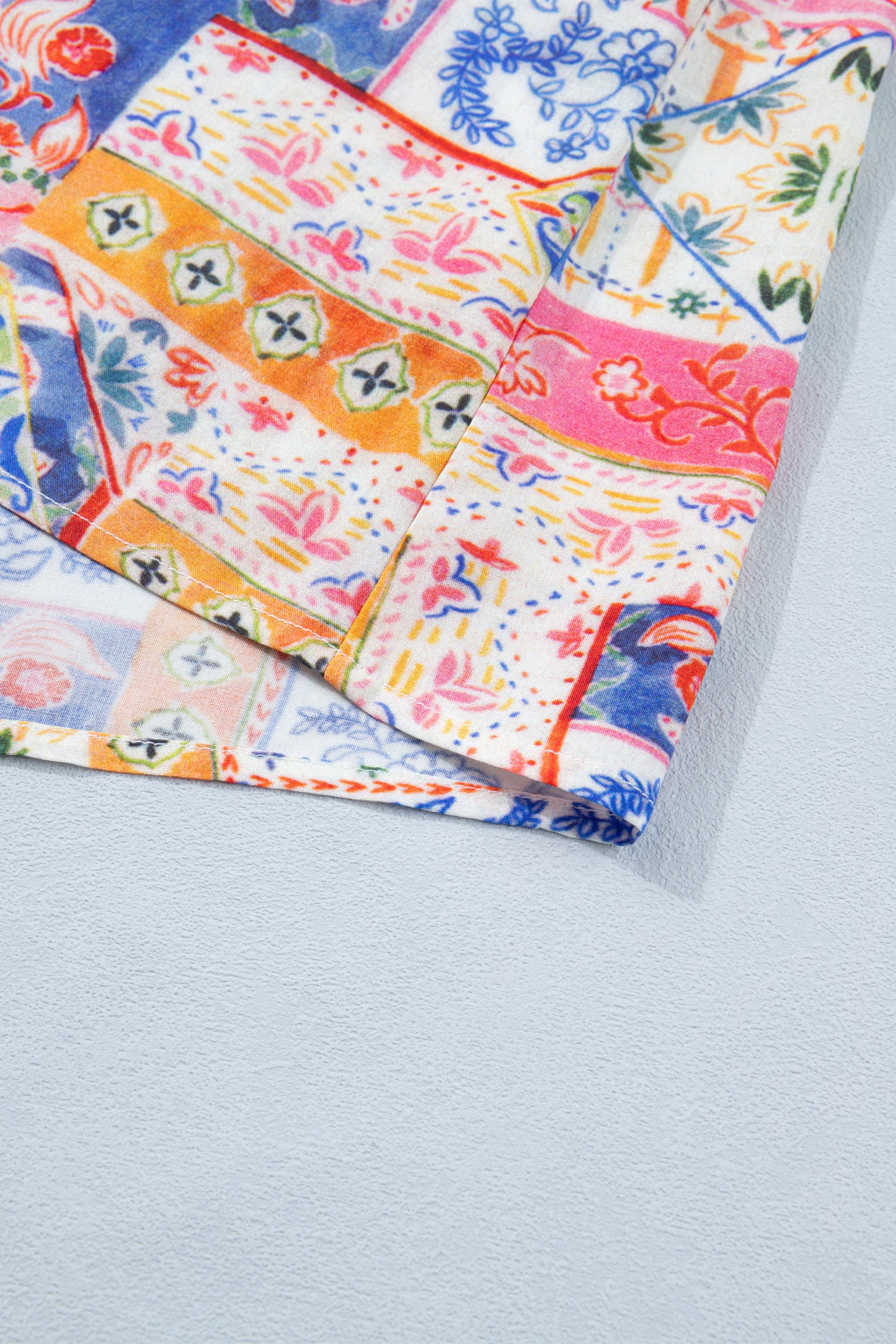 Red Mixed Print V Neck Short Sleeve Blouse