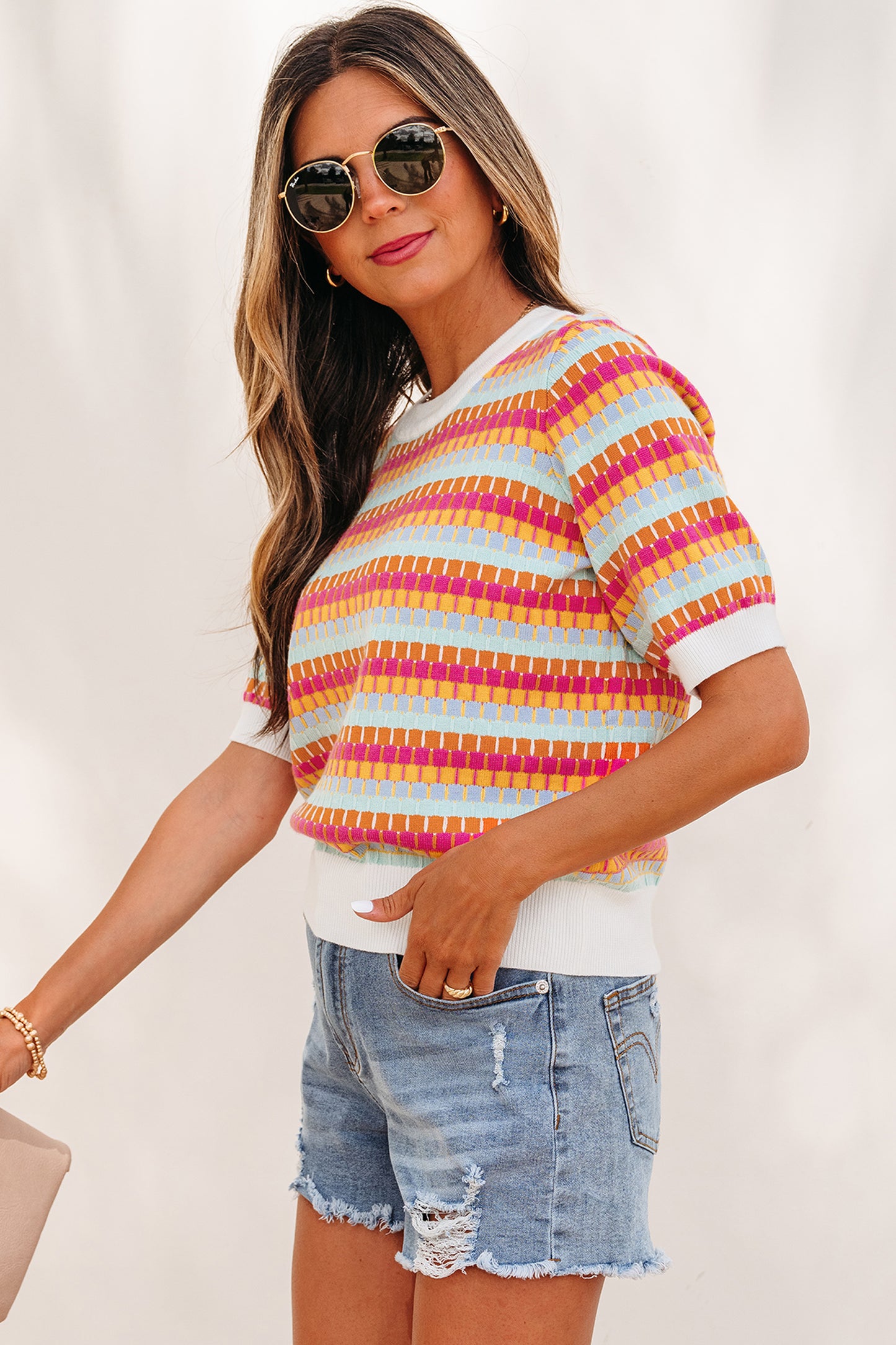 Textured Viscose Sweater Casual Short Sleeve Summer Top