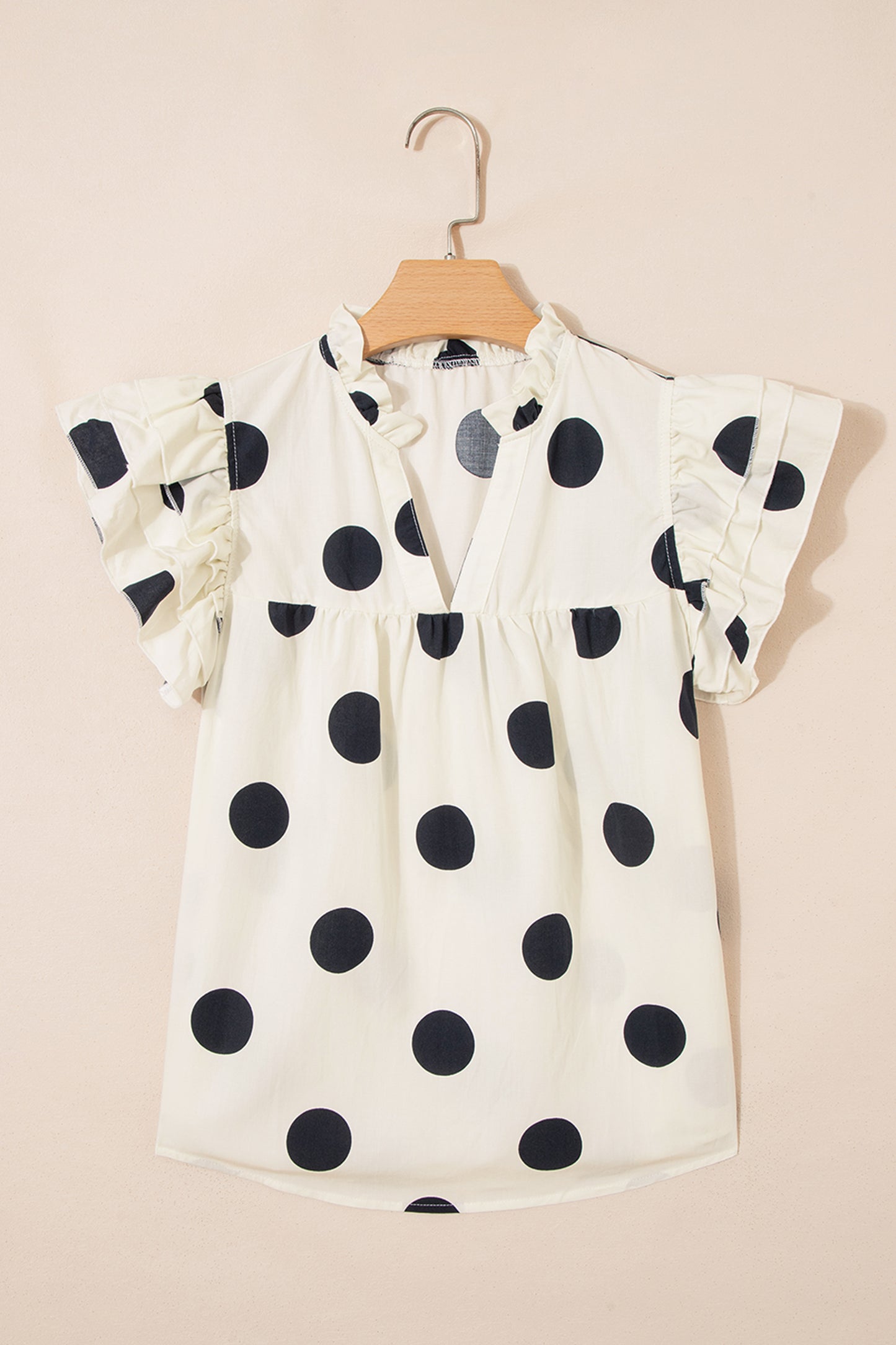 Polka Dot Cotton Blouse Ruffle Sleeve Boutique Top