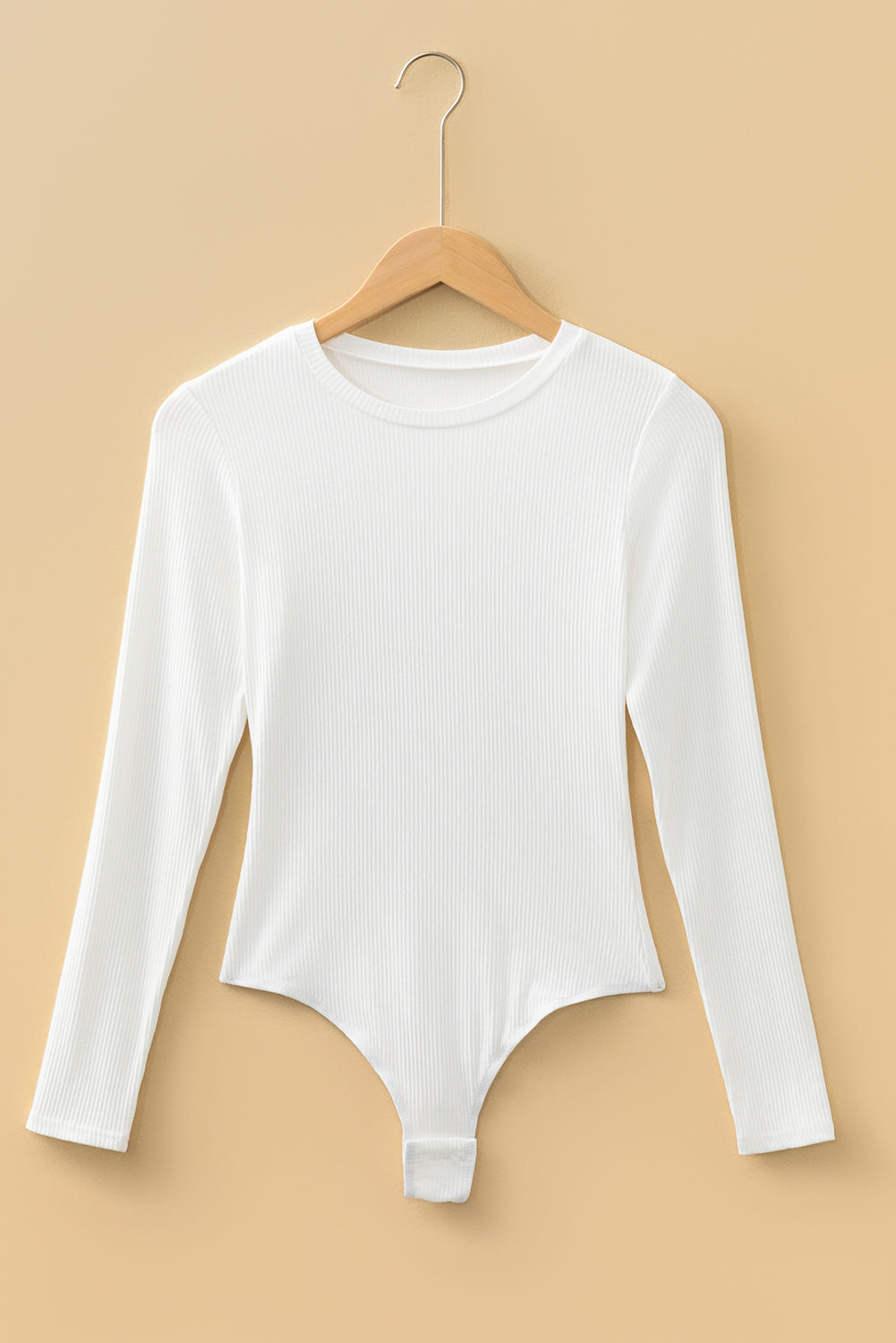 Black Ribbed Long Sleeve Crew Neck Solid Color Bodysuit