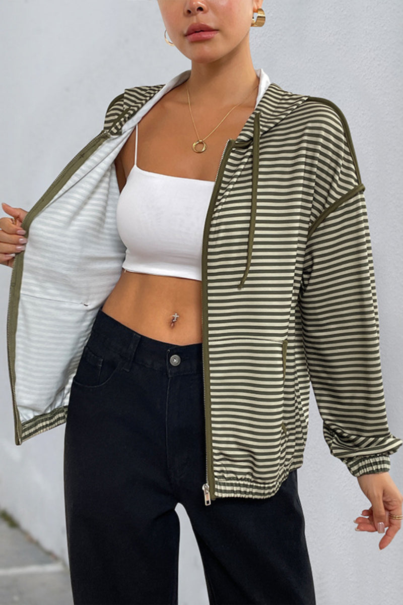 Striped Zip Up Hoodie Jacket for Women Casual Fall Style