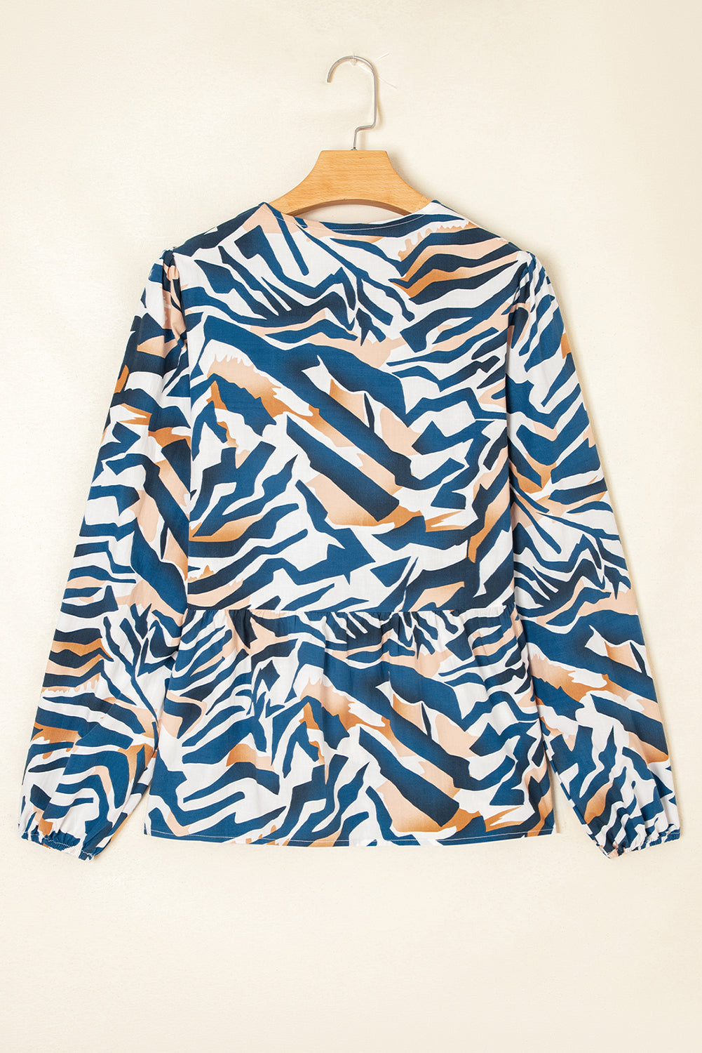 Blue Zebra Print Tied Front Puff Sleeve Top