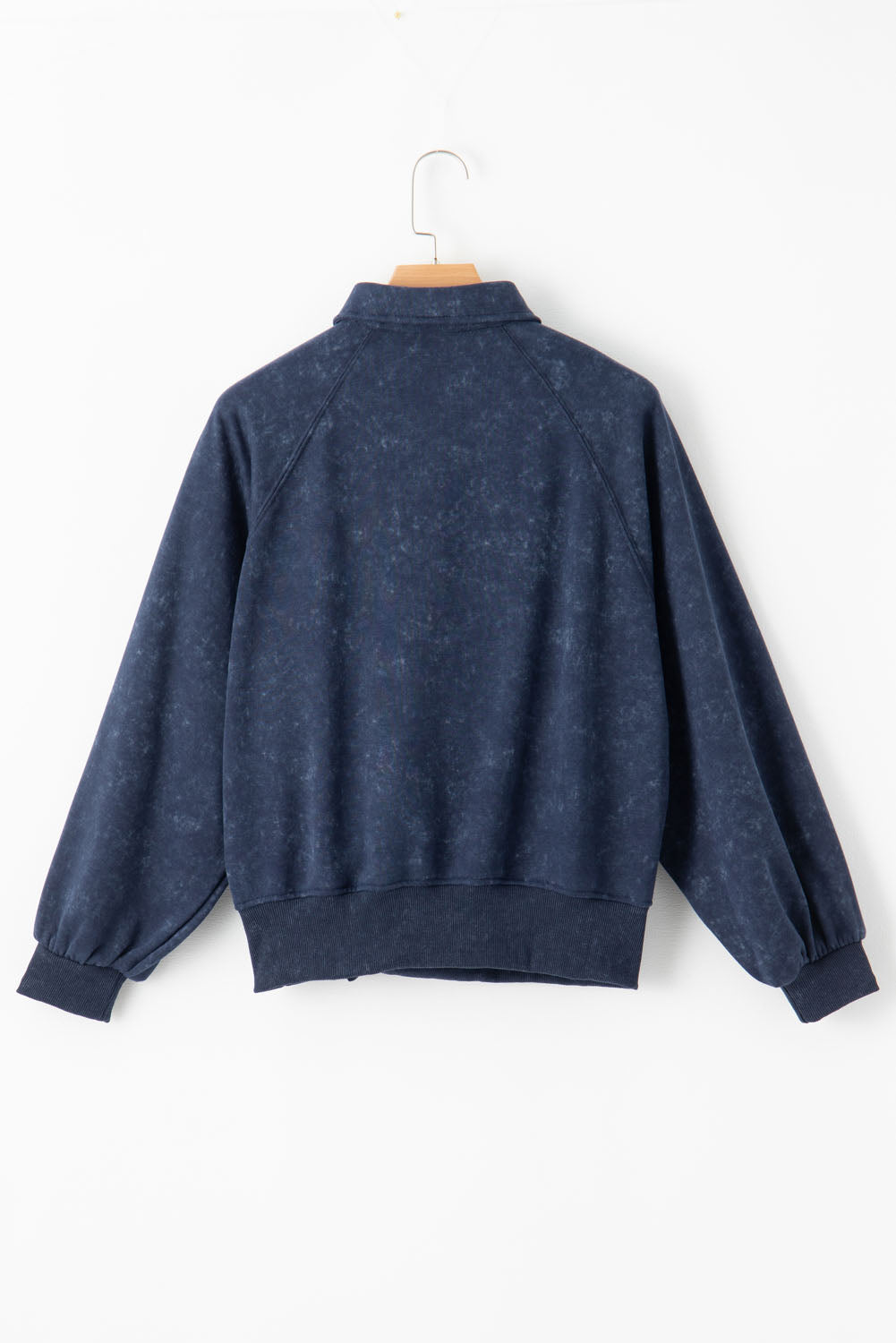Gray Washed Snap Buttons Lantern Sleeve Pullover Sweatshirt