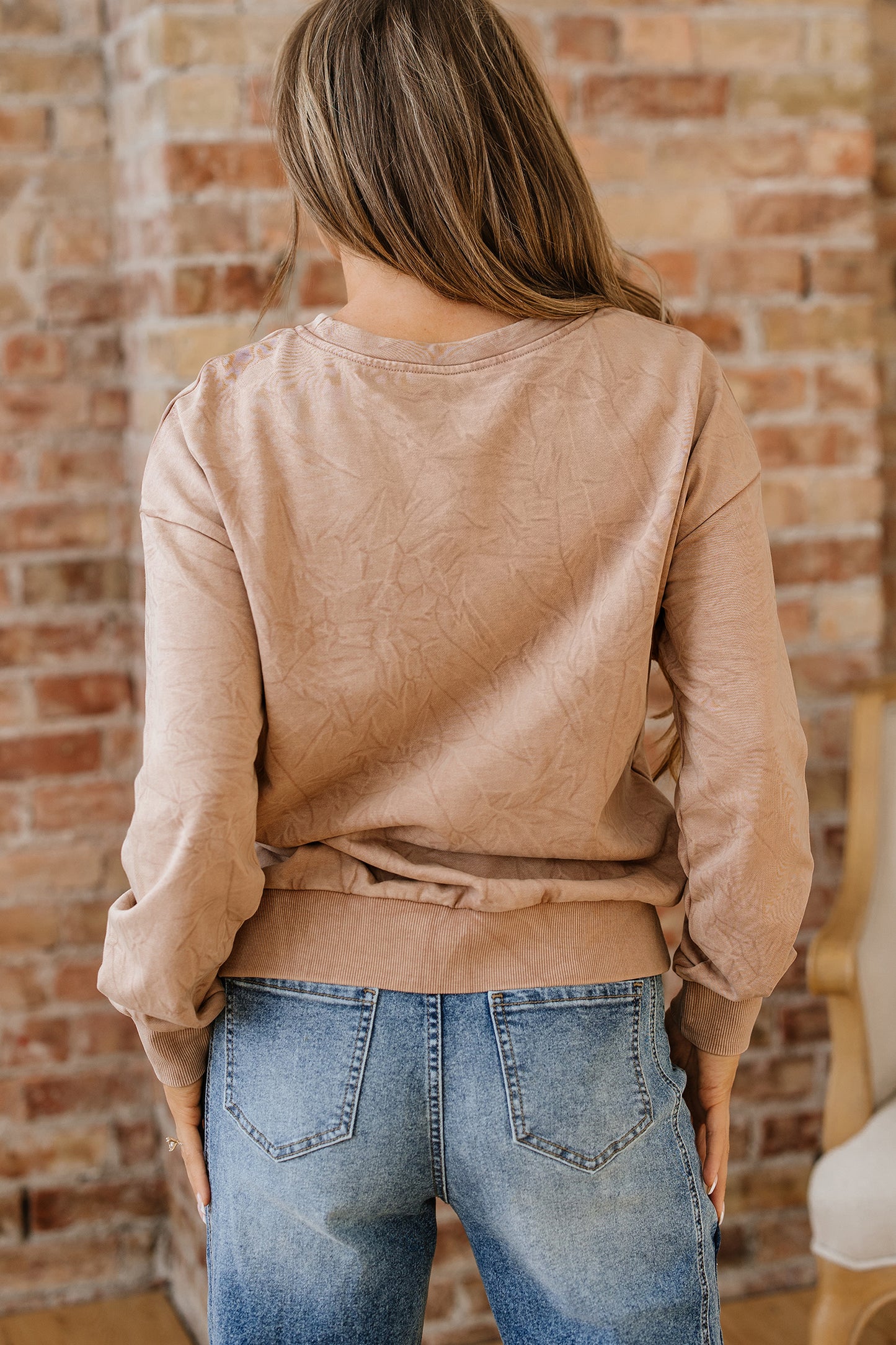 Saved by grace Letter Embroidery Mineral Wash Loose Sweatshirt