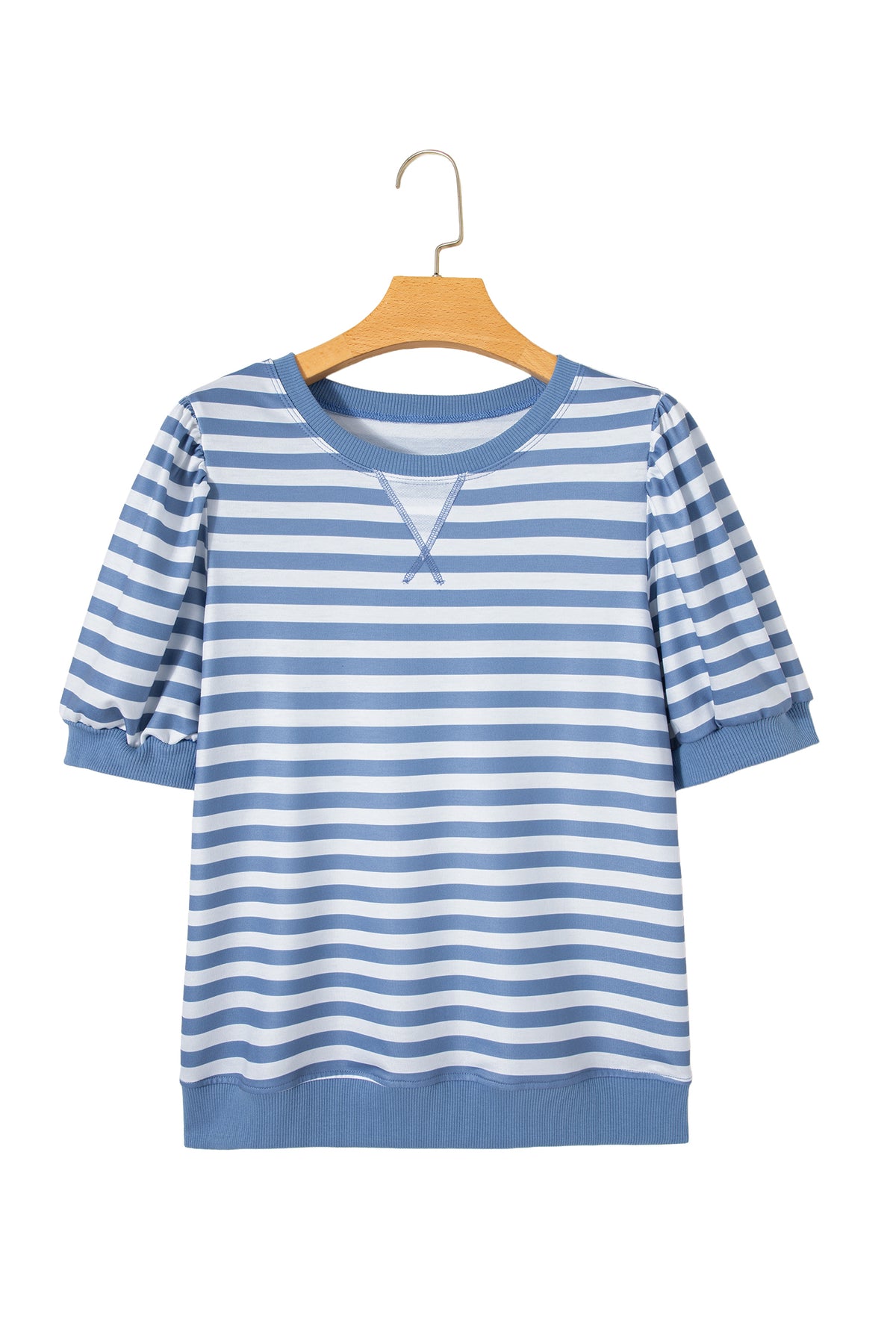 Khaki Stripe Short Bubble Sleeve T Shirt