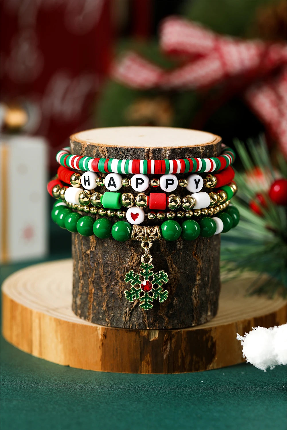 Gold Plated Multi Beading Christmas Snowflake 5pcs Bracelet Set