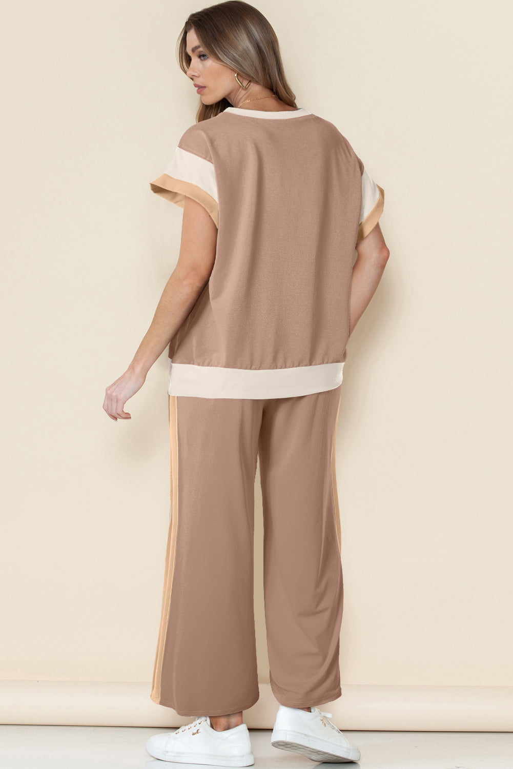 Multicolor Color Block Detail Casual Two-piece Set