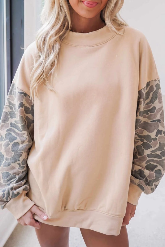 Camo Sleeve Colorblock Oversized Womens Sweatshirt
