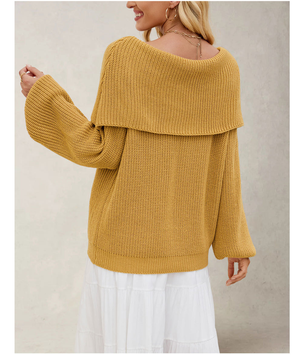 Off Shoulder Knit Pullover Sweater | Loose Fit Fall Top