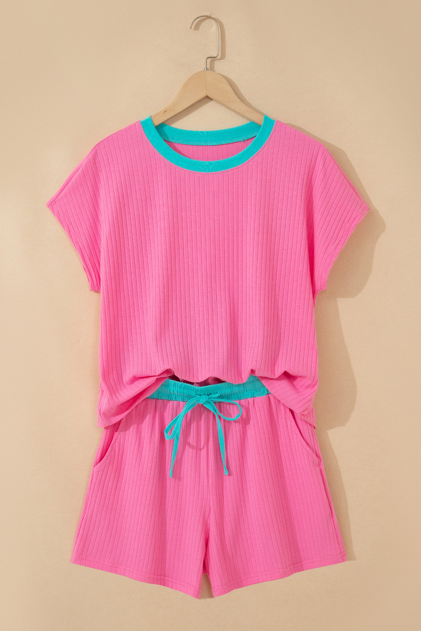 Patchwork Cotton Short Set Casual High Waist Shift