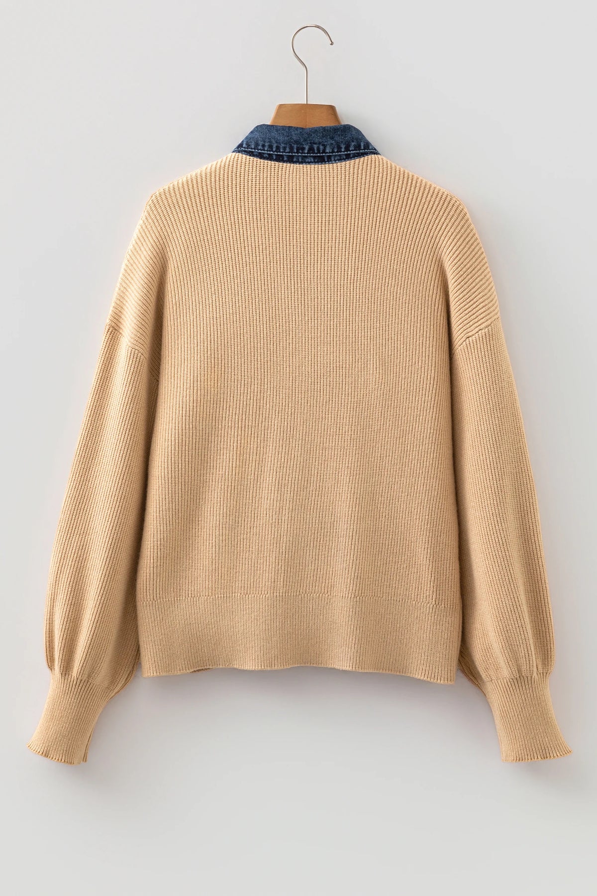 Parchment Drop Shoulder Placket Paneling Shirt Collar Long Sleeve Cardigan