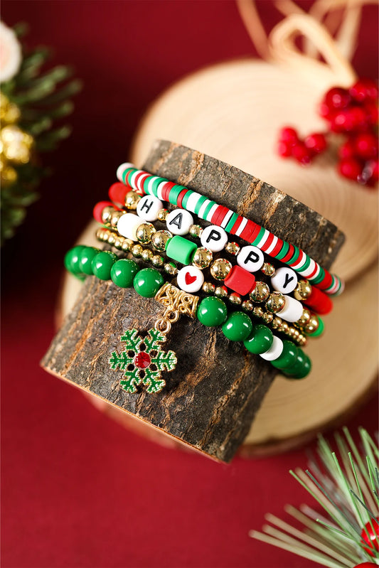 Gold Plated Multi Beading Christmas Snowflake 5pcs Bracelet Set