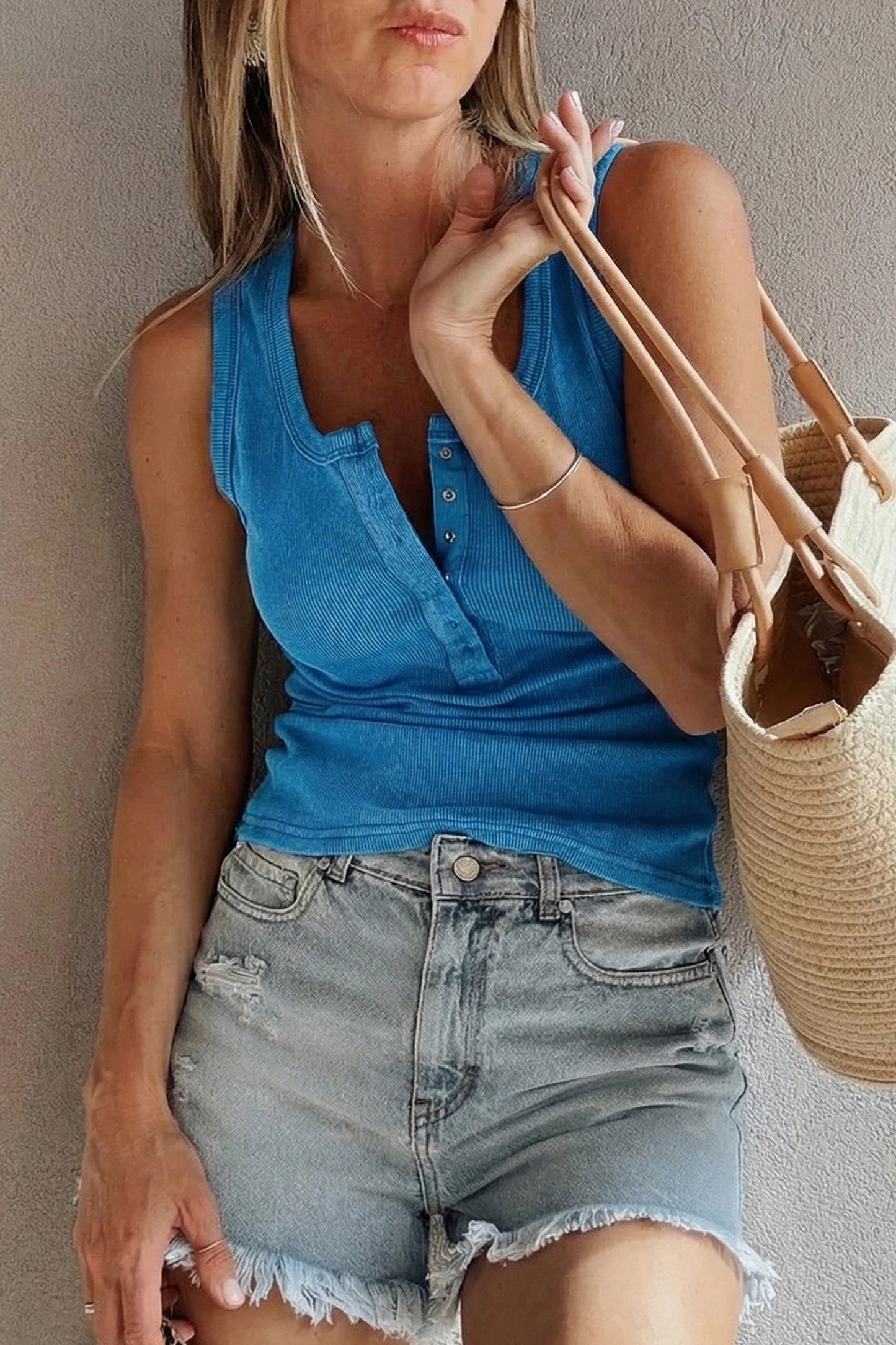 Coffee Vintage Distressed Ribbed Mineral Wash Tank Top