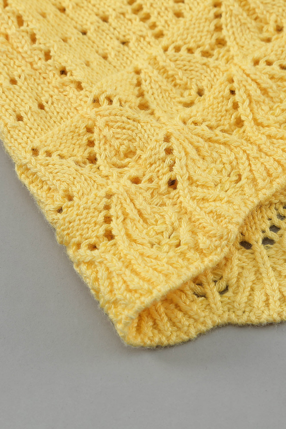 Yellow Crochet Lace Pointelle Knit Sweater