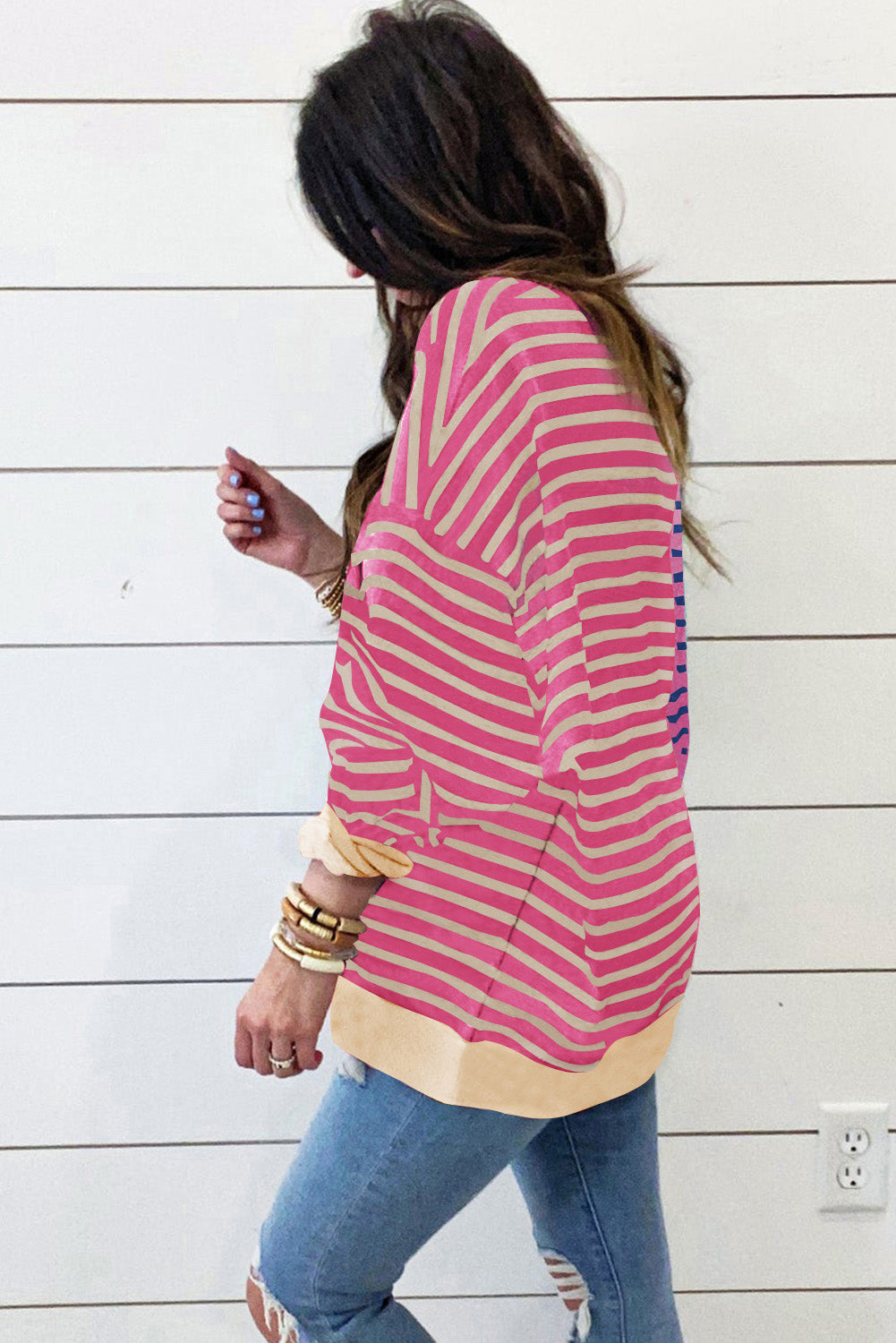 Casual Stripe Colorblock Drop Shoulder Oversize Sweatshirt