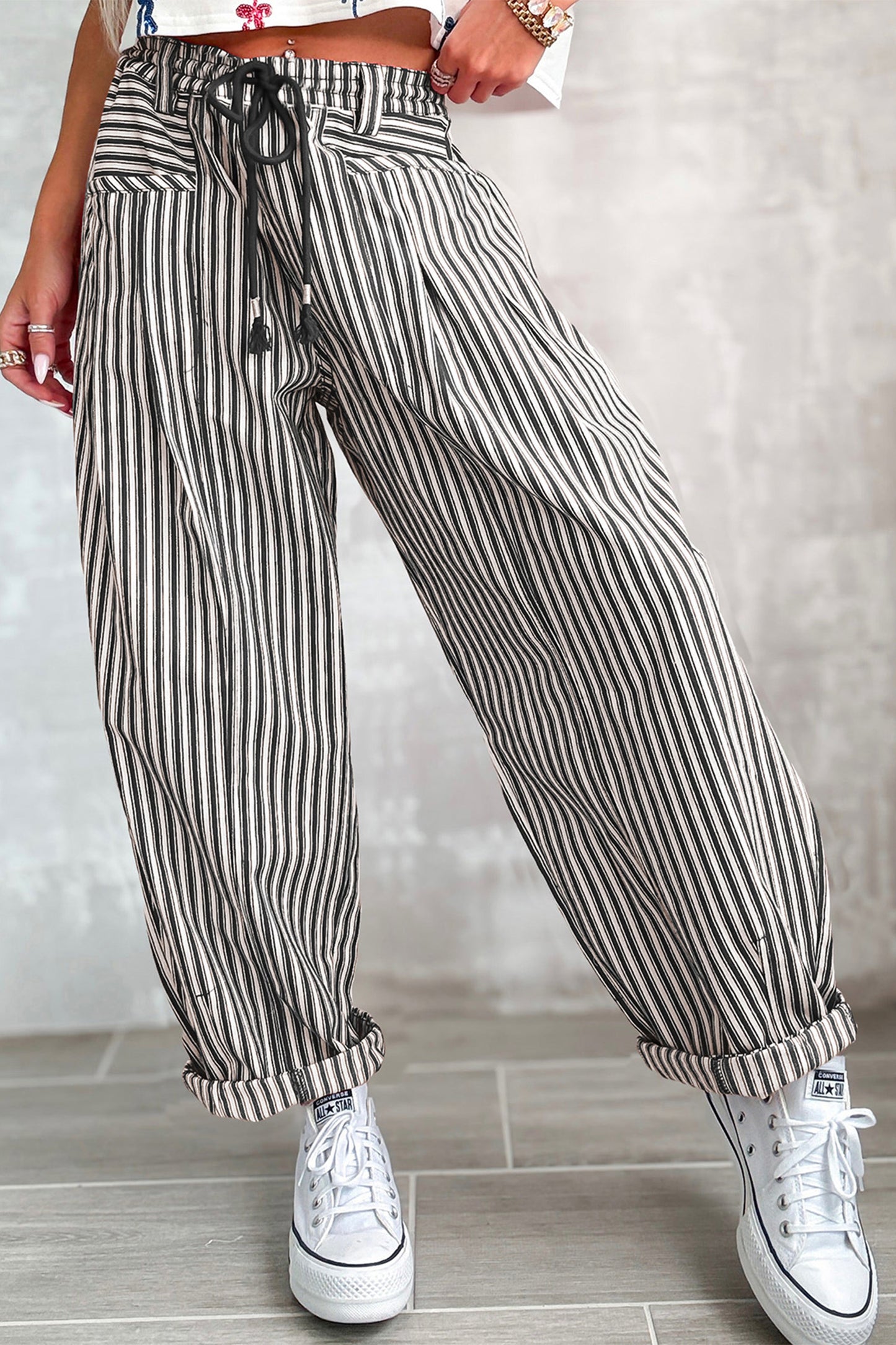 Red Stripe Drawstring Casual Loose Pants