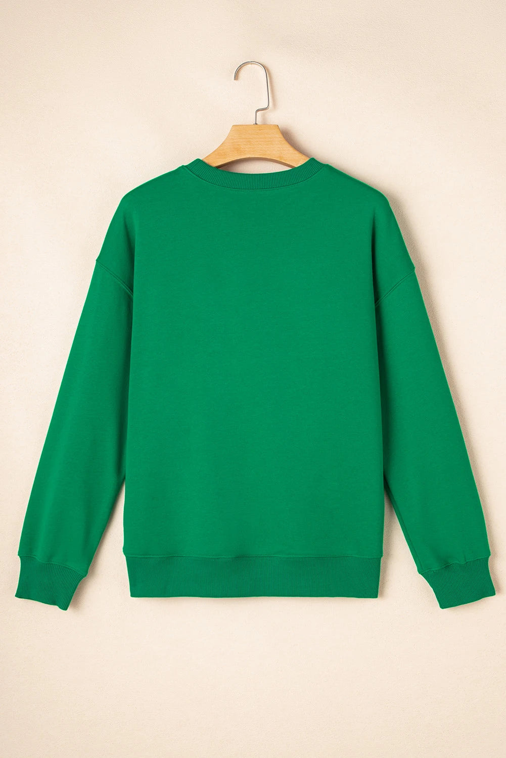 Dark Green Sequin Letter Graphic Father Christmas Patched Sleeve Drop Shoulder Sweatshirt