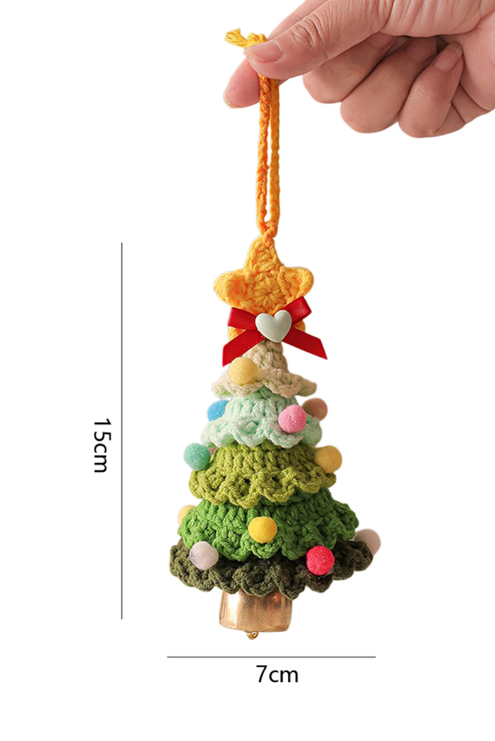 Spinach Green Handmade Crochet Christmas Tree Jingle Bell Home Hanging Decoration