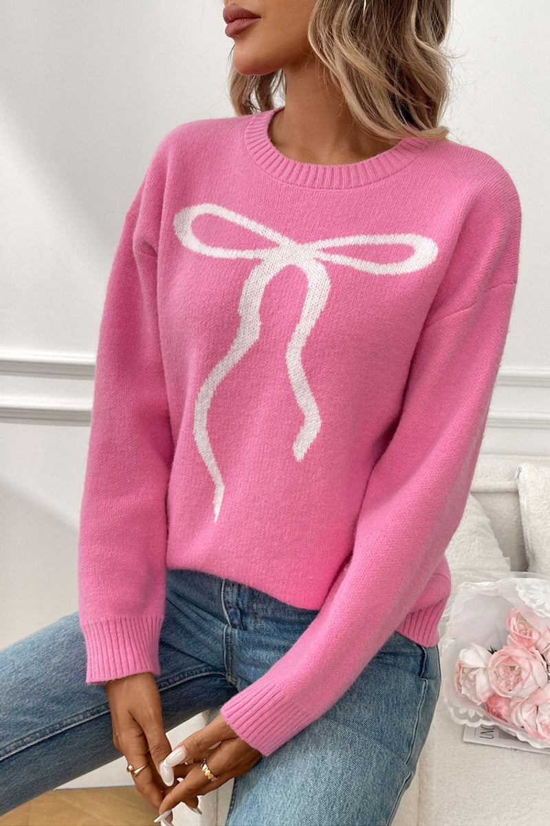 Bow Knit Sweater with Vintage Floral Design
