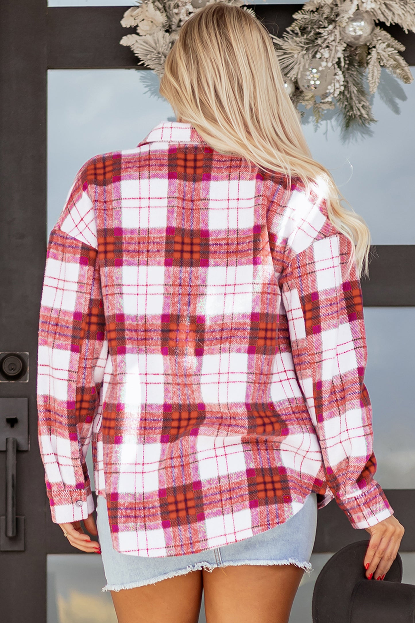 Red Christmas Plaid Casual Flannel Shacket