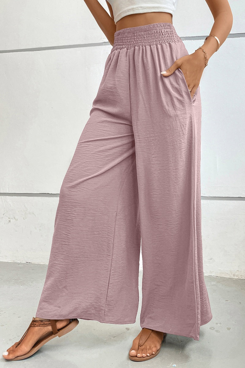 Smocked High Waist Wide Leg Palazzo Pants