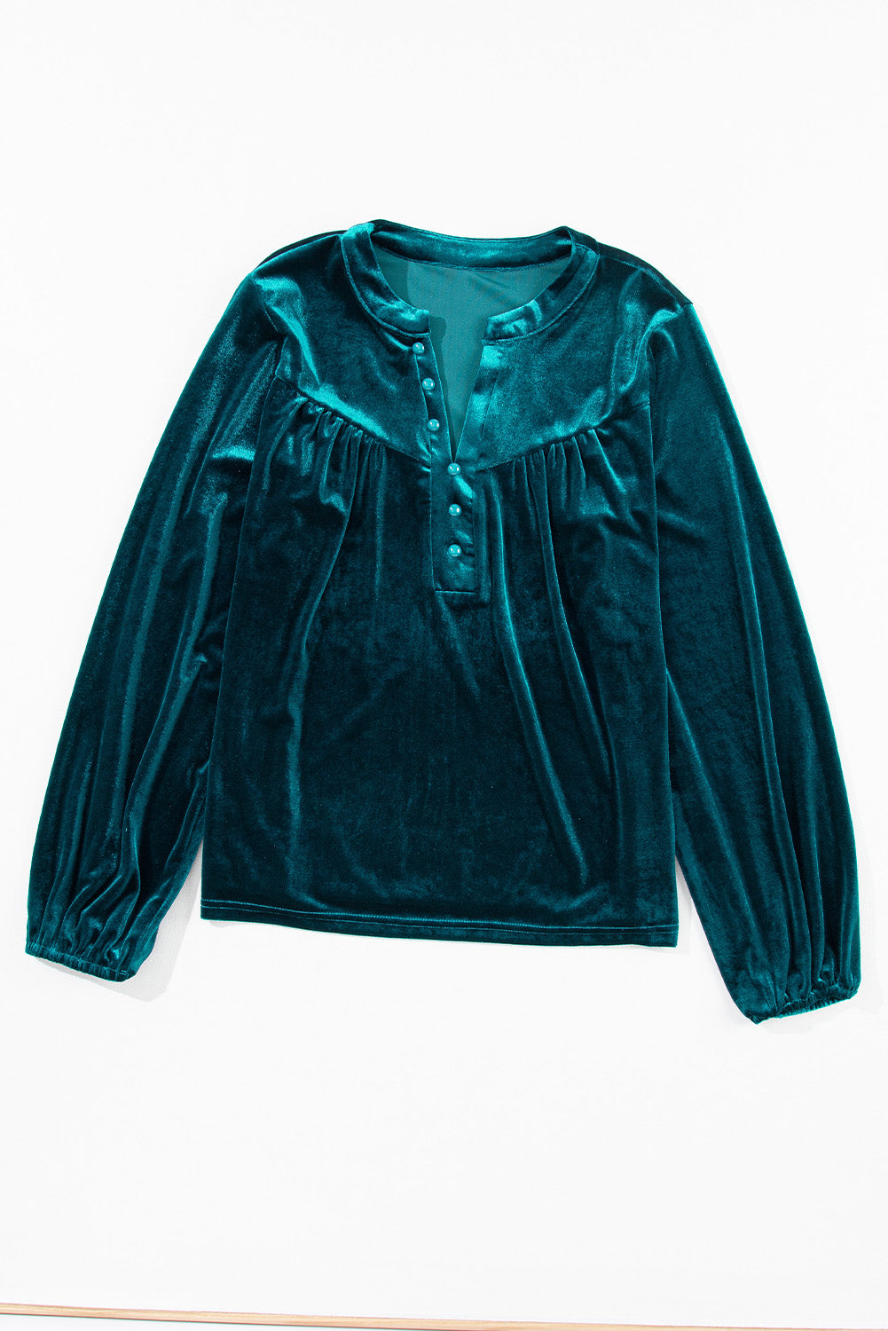Gold Flame Lantern Sleeve Beaded Split V Neck Velvet Top