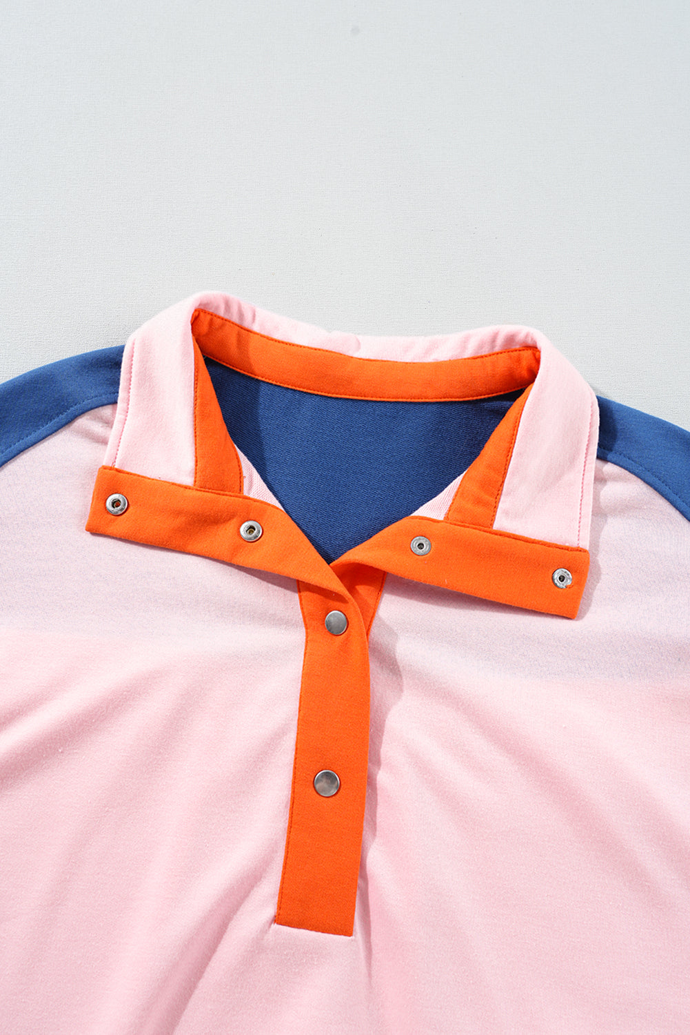 Gossamer Pink Color Block Half Buttoned Ruffled Short Sleeve T Shirt